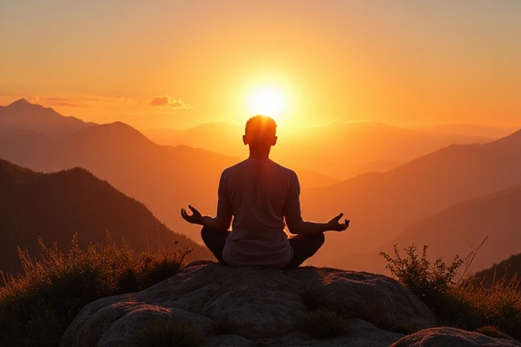 Uomo che pratica yoga al tramonto, simboleggiante vitalità e benessere