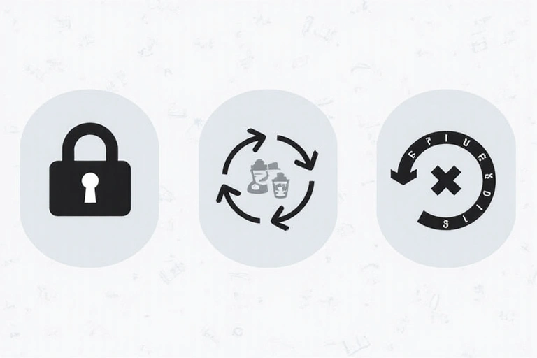 Icone stilizzate che rappresentano i diritti sulla privacy dei dati, come un lucchetto per l'accesso, una freccia circolare per la portabilità e una X per la cancellazione.